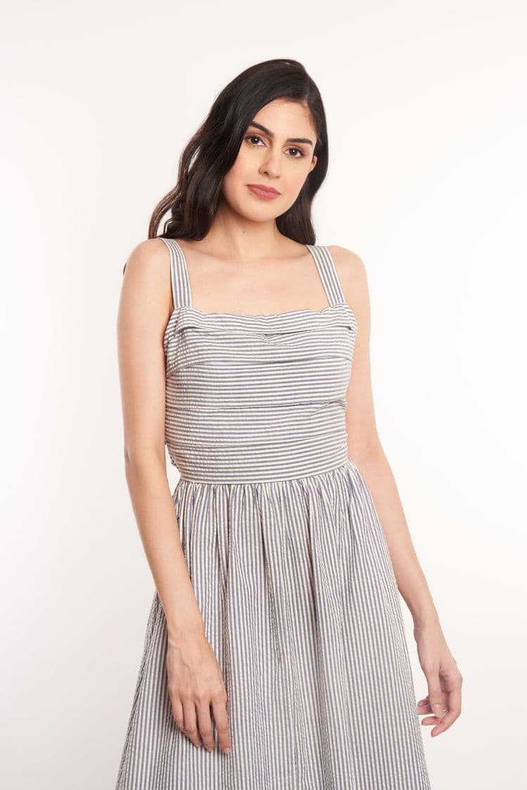 Seersucker Pin Stripe Midi Dress