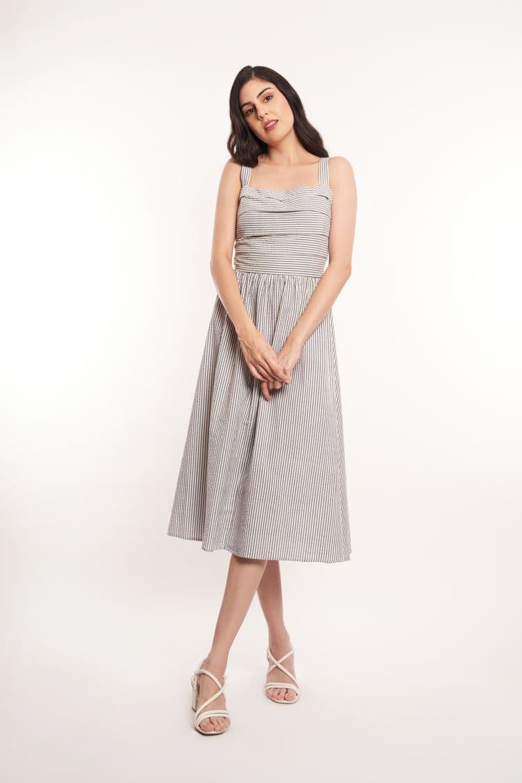 Seersucker Pin Stripe Midi Dress