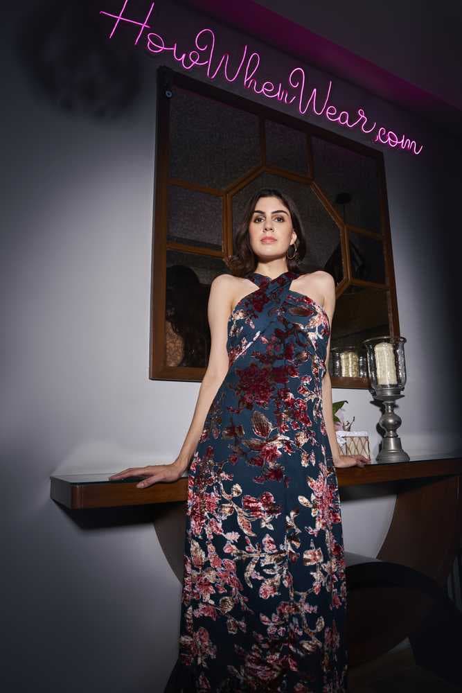 Cross Neck Velvet Maxi Dress