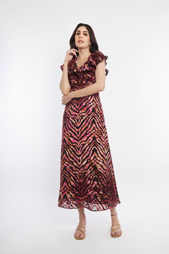 Ruffle Velvet Midaxi Dress