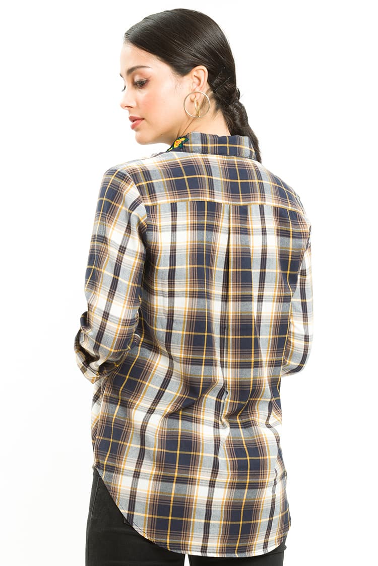 Check Shirt With Applique Embroidery Design