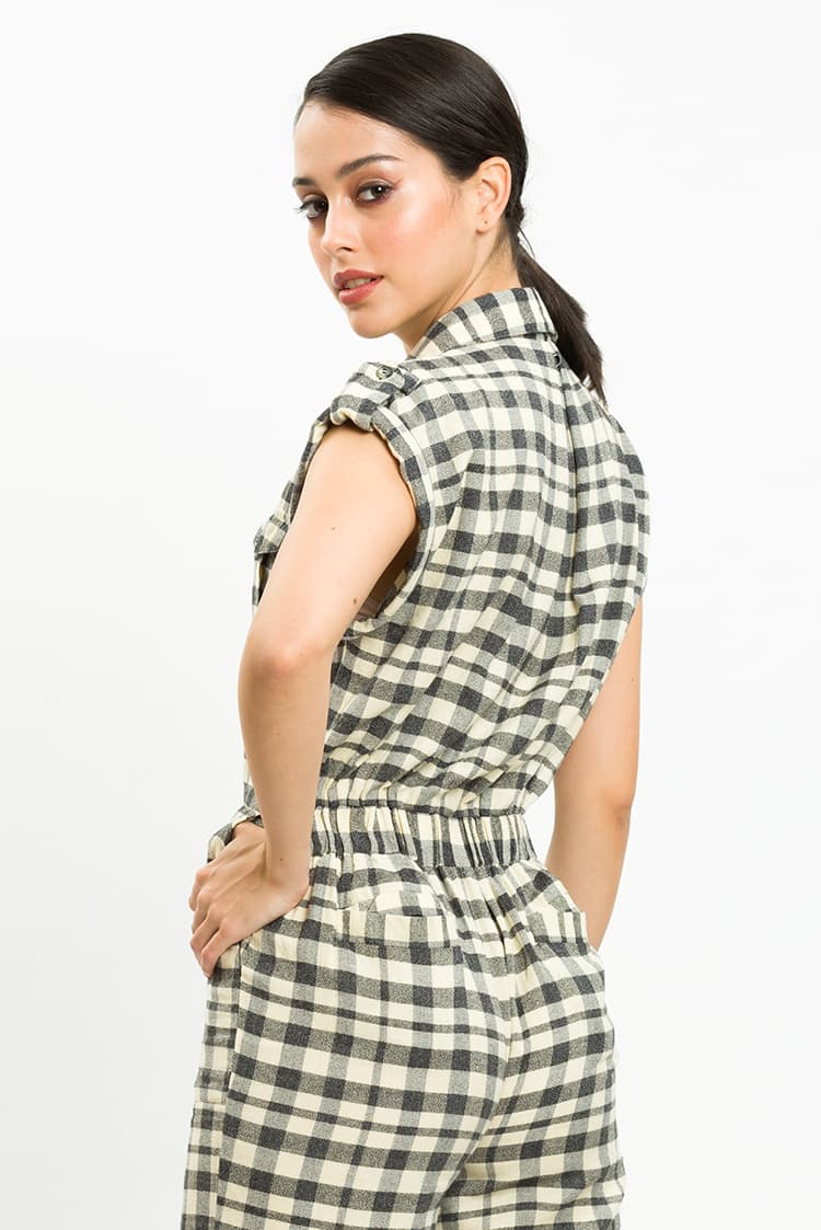 Gingham Check Front Button Jumpsuit