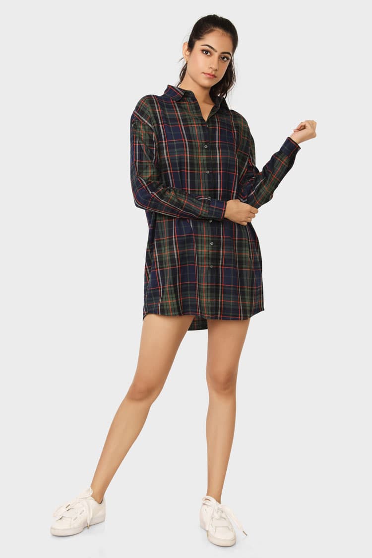 Dark Check Shirt Dress