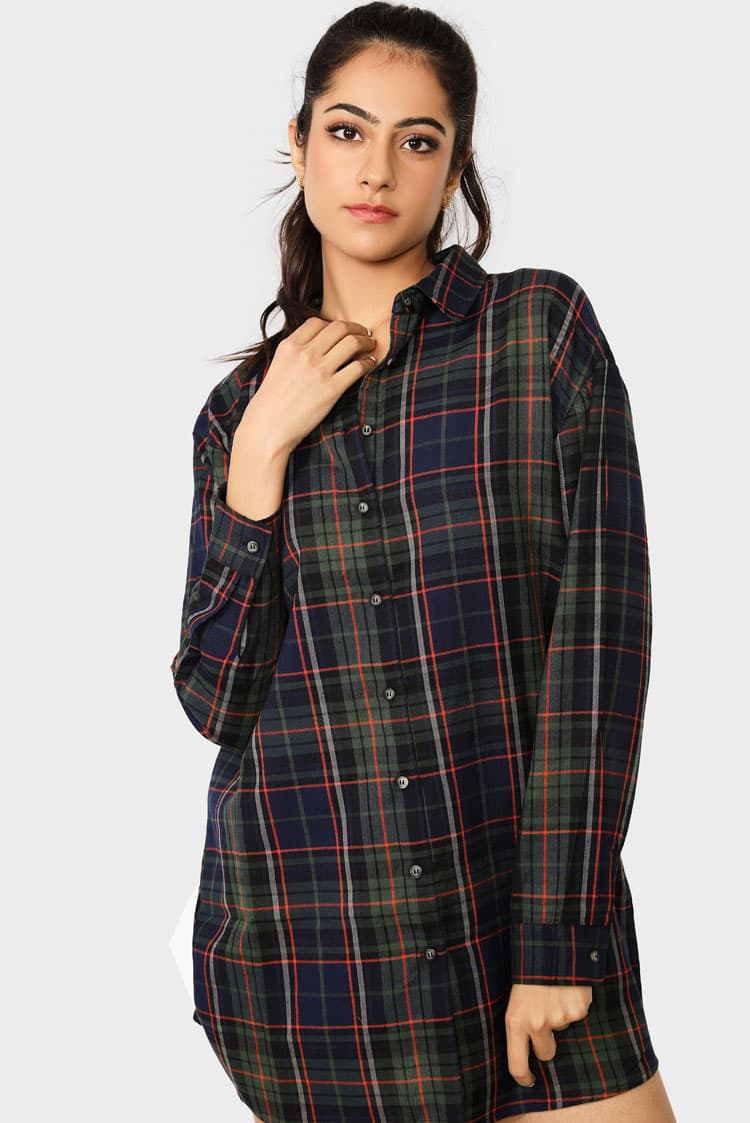 Dark Check Shirt Dress