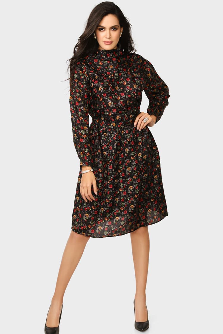 Printed Frill Sleeve Dress