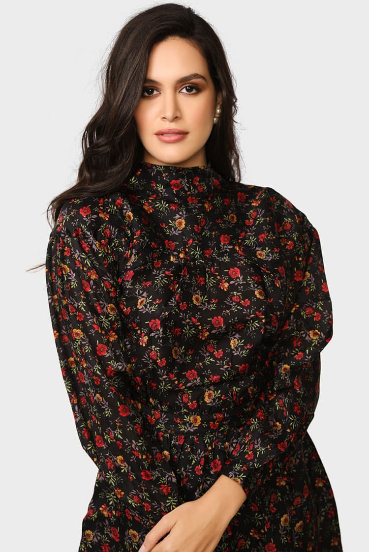 Printed Frill Sleeve Dress