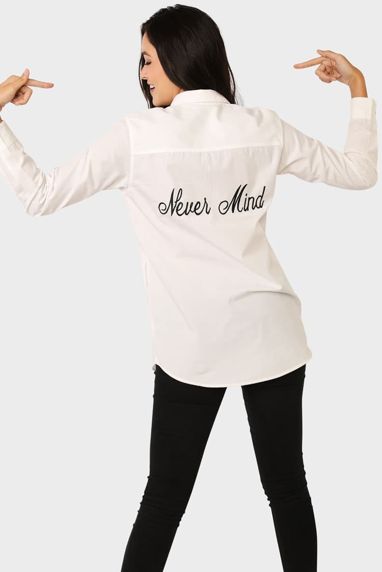 Cotton 'Never Mind' Slogan Shirt