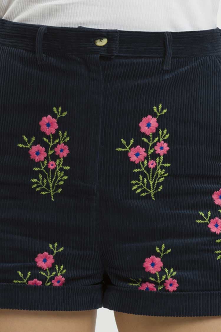 Corduroy Embroidered Shorts