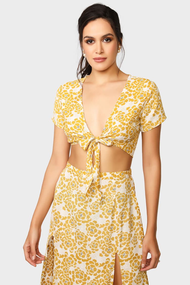 Tie Front Printed Crop Top