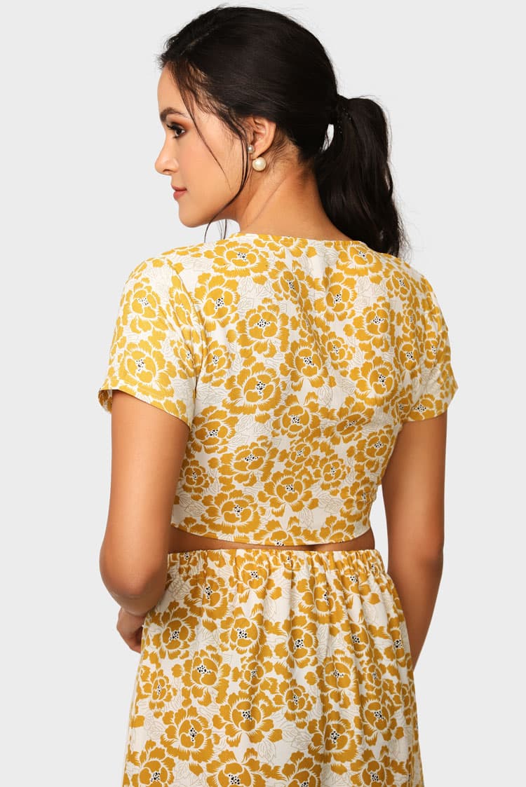 Tie Front Printed Crop Top