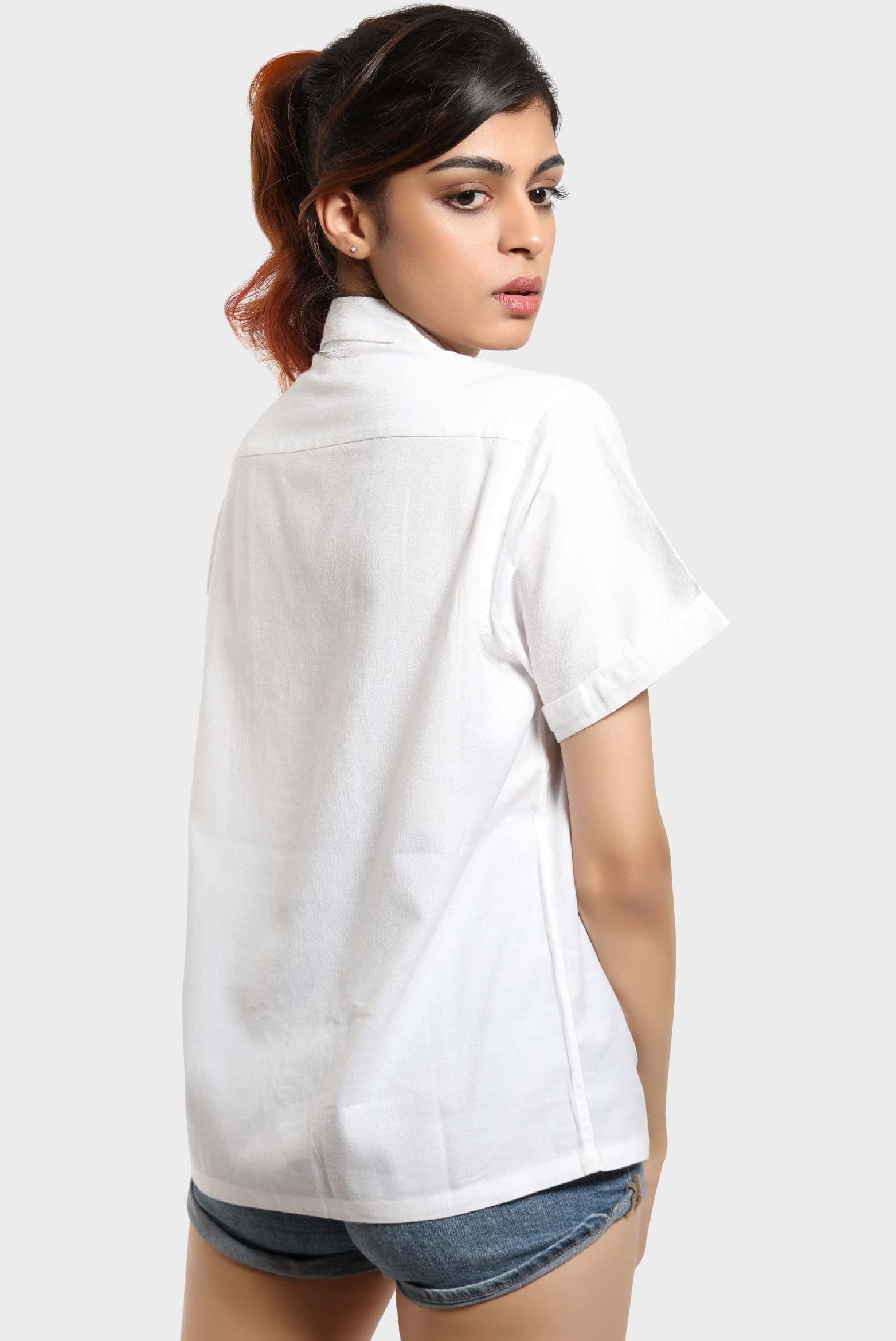 'Forever' Embroidered Crop Shirt