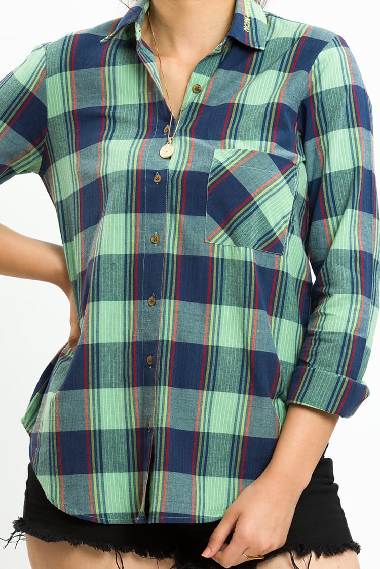 Check Shirt With Collar Embroidery