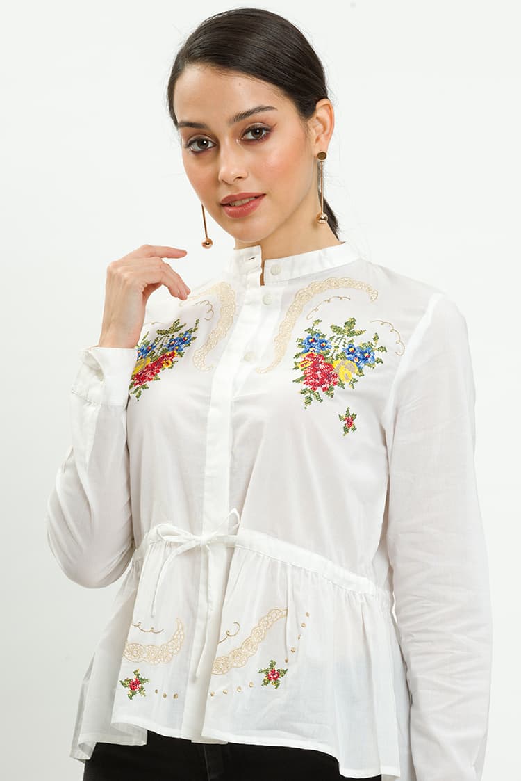 Cotton Vintage Cross Stitch Embroidery Blouse