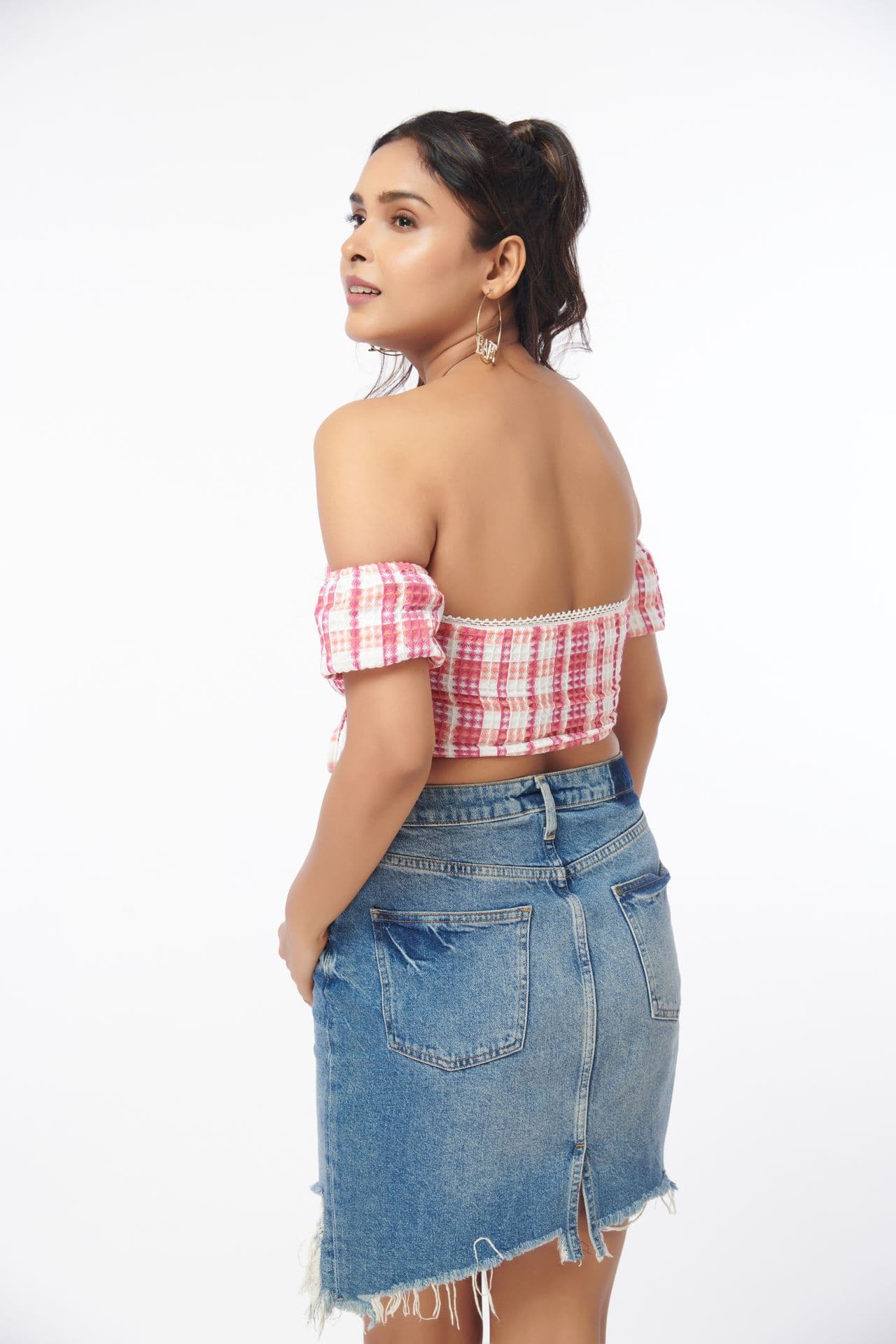 Textured Check Bardot Top