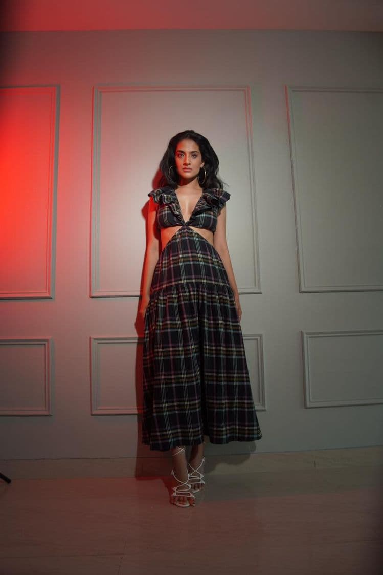 Cut Out Checked Maxi Dress