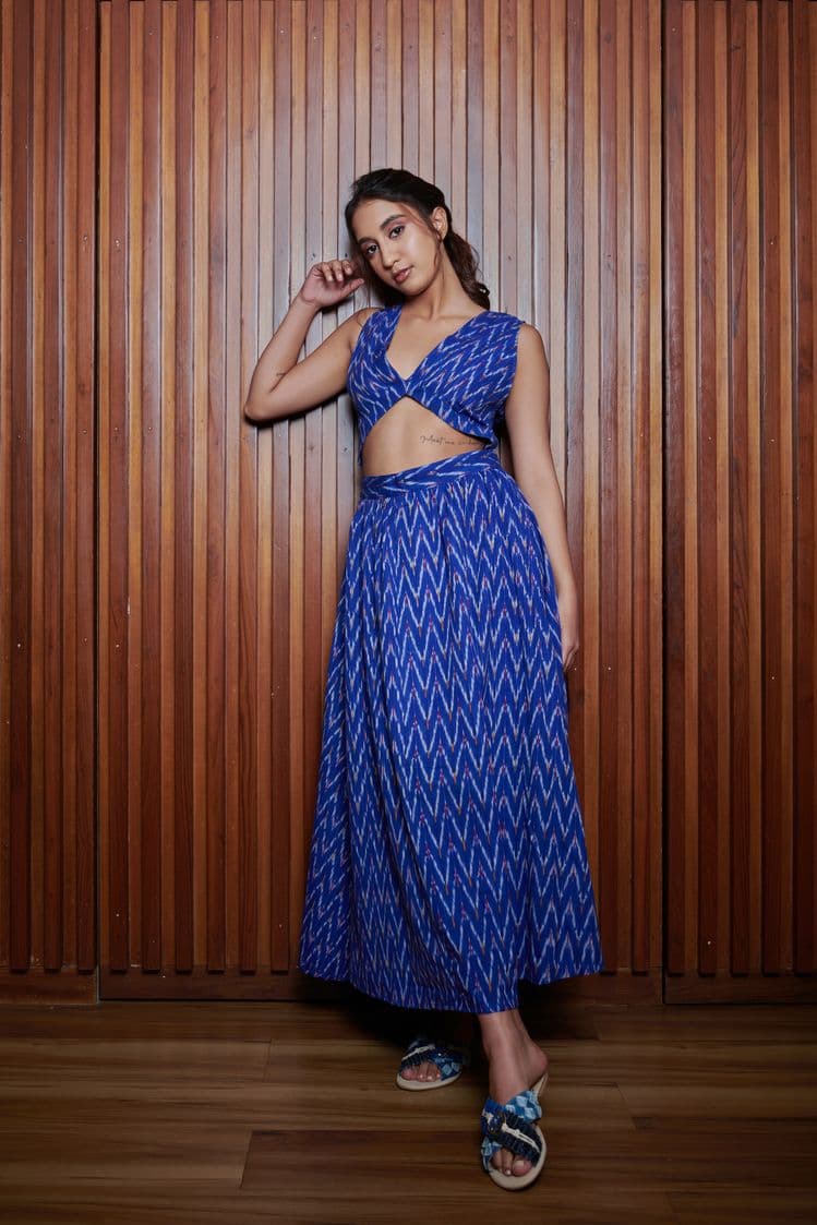 Ikat Printed Cut Out Dress