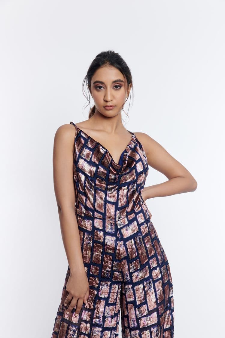 Velvet Cowl Neck Jumpsuit