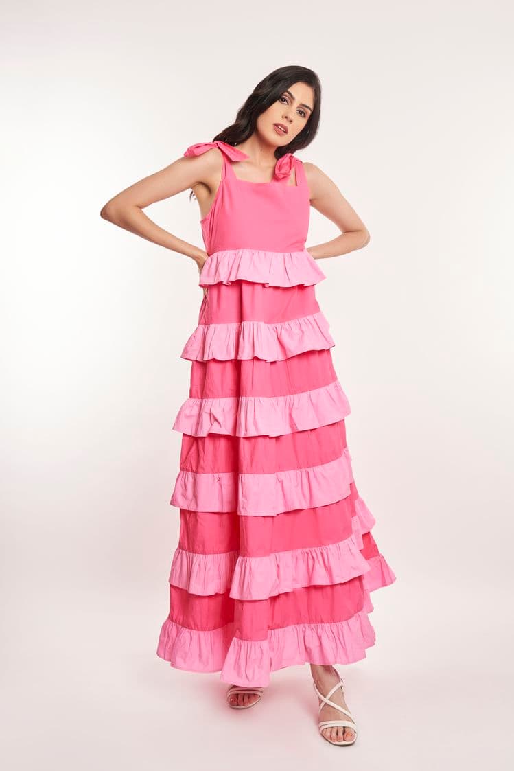 Tiered Contrast Maxi Dress