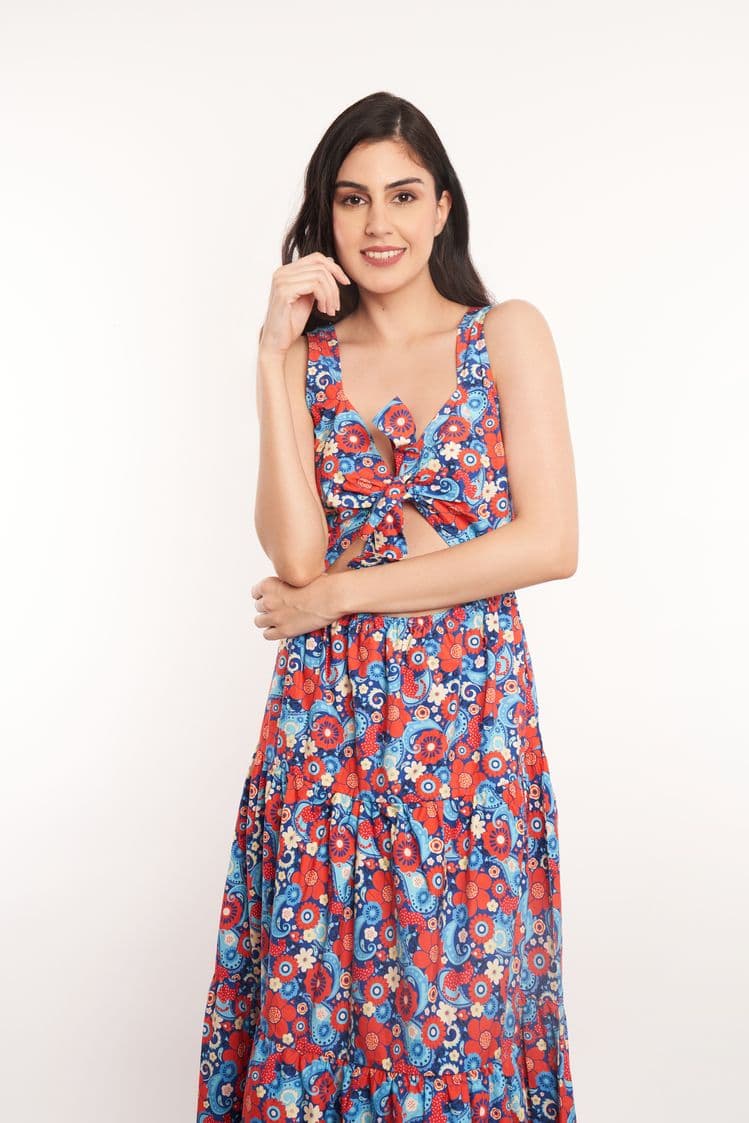 Floral Printed Cut Out Maxi Dress