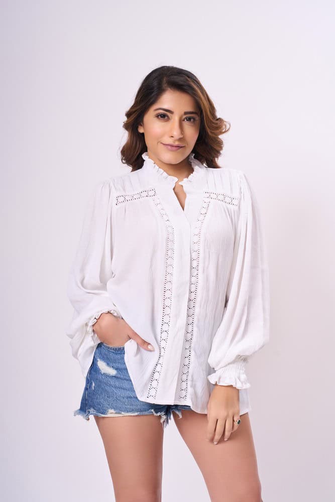 Cheesecloth Lace Detail Shirt