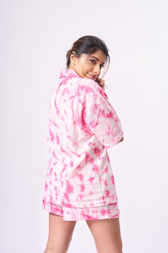 Pink Tie Dye Linen Summer Shorts