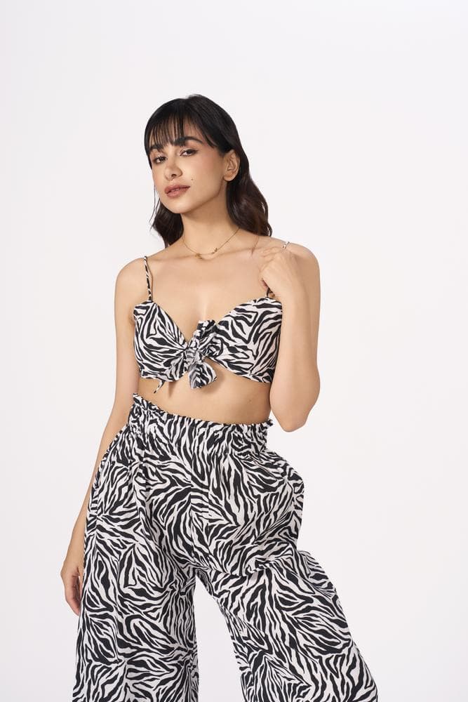 Zebra Printed Linen Tie Top