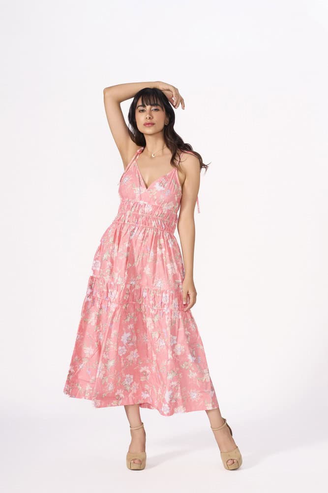 The Floral Printed Strappy Midi Dress