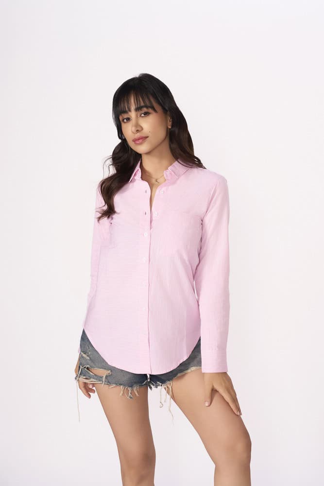 Contrast Pink Pinstripe Shirt