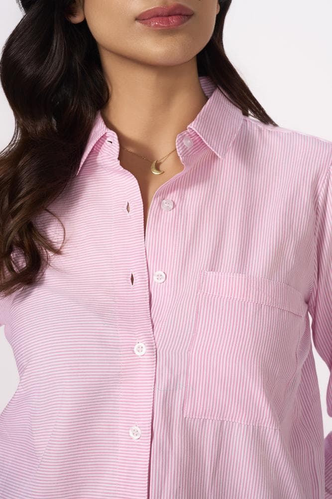 Contrast Pink Pinstripe Shirt