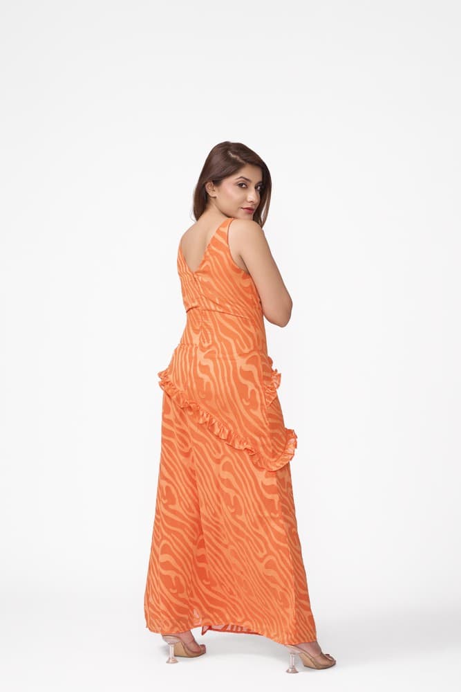 Satin Burnout Frill Maxi Dress