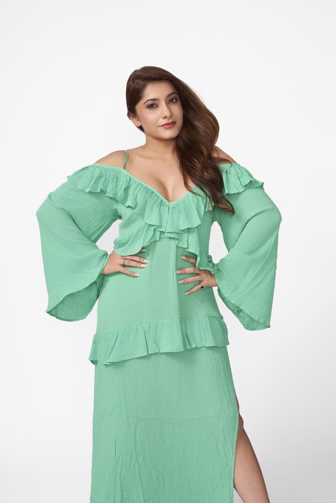 Cheesecloth Plunge Neck Asymmetric Dress