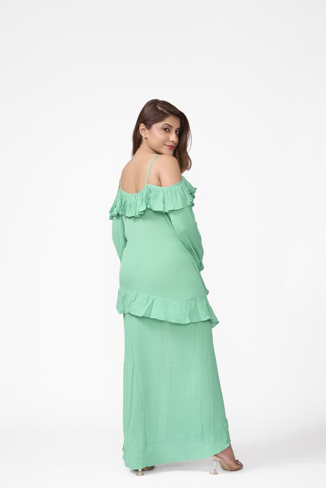 Cheesecloth Plunge Neck Asymmetric Dress