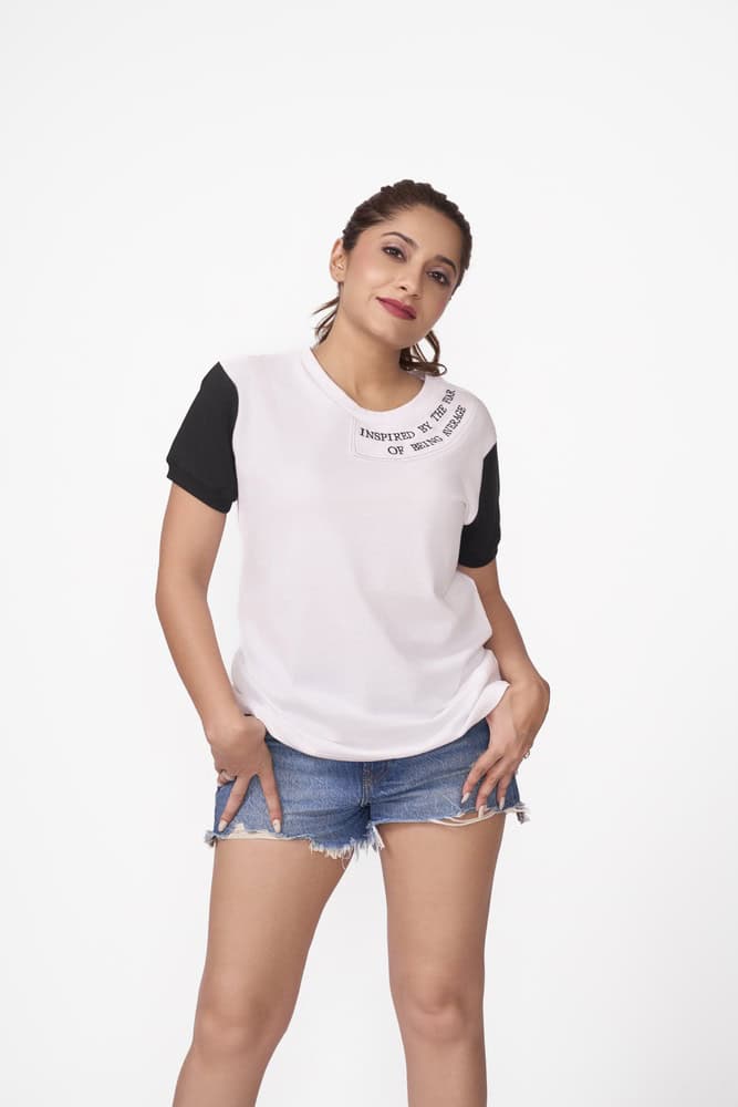 Embroidered Contrast Sleeve Tshirt