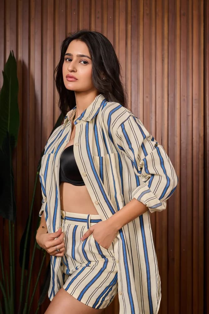 Bold Stripe Buttoned Shorts