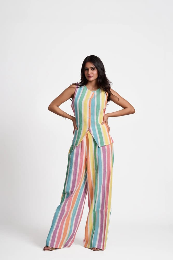 Summer Stripes Linen Flare Pants