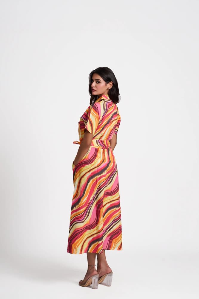 Sunset Print Double Pocketed Midi Dress
