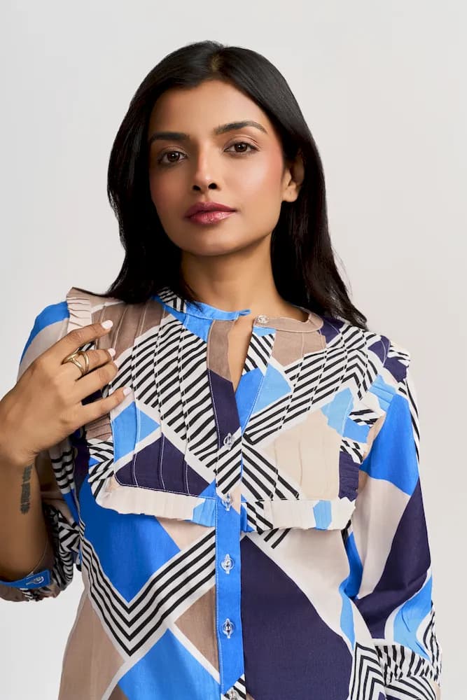 The Pleated Geometric Print Top