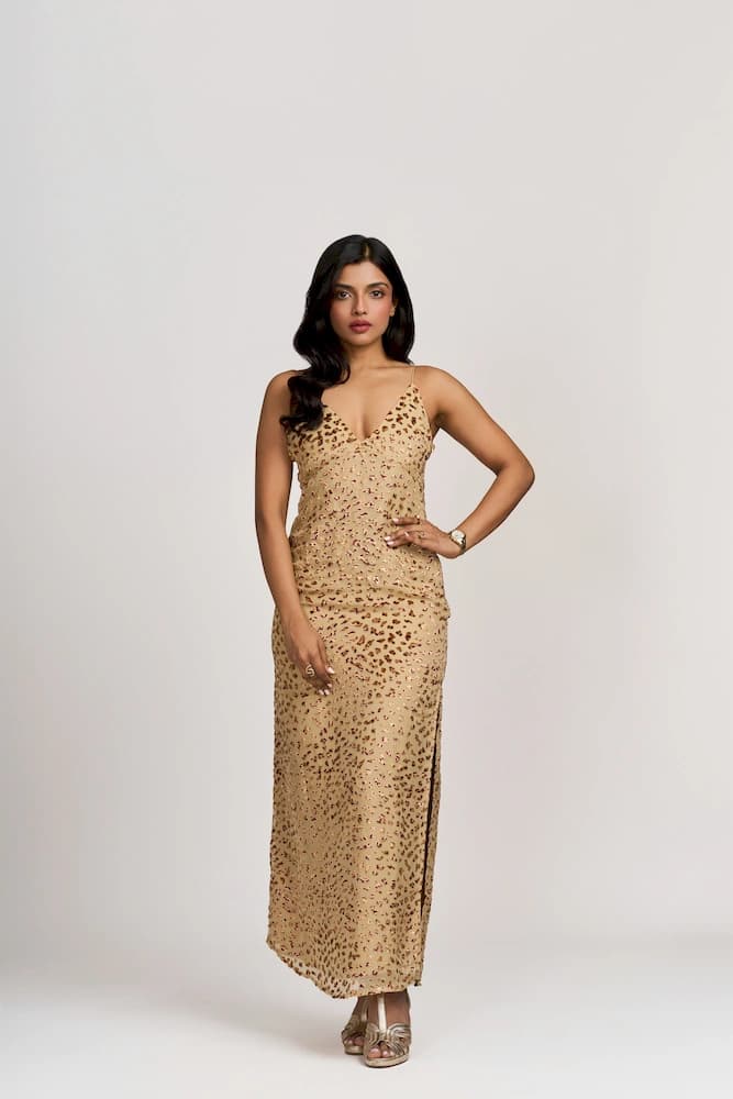 The Animal Velvet Slit Maxi Dress