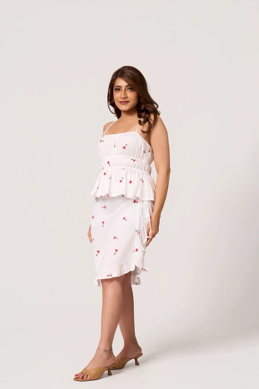 The Cherry Embroidered Tie Frill Skirt