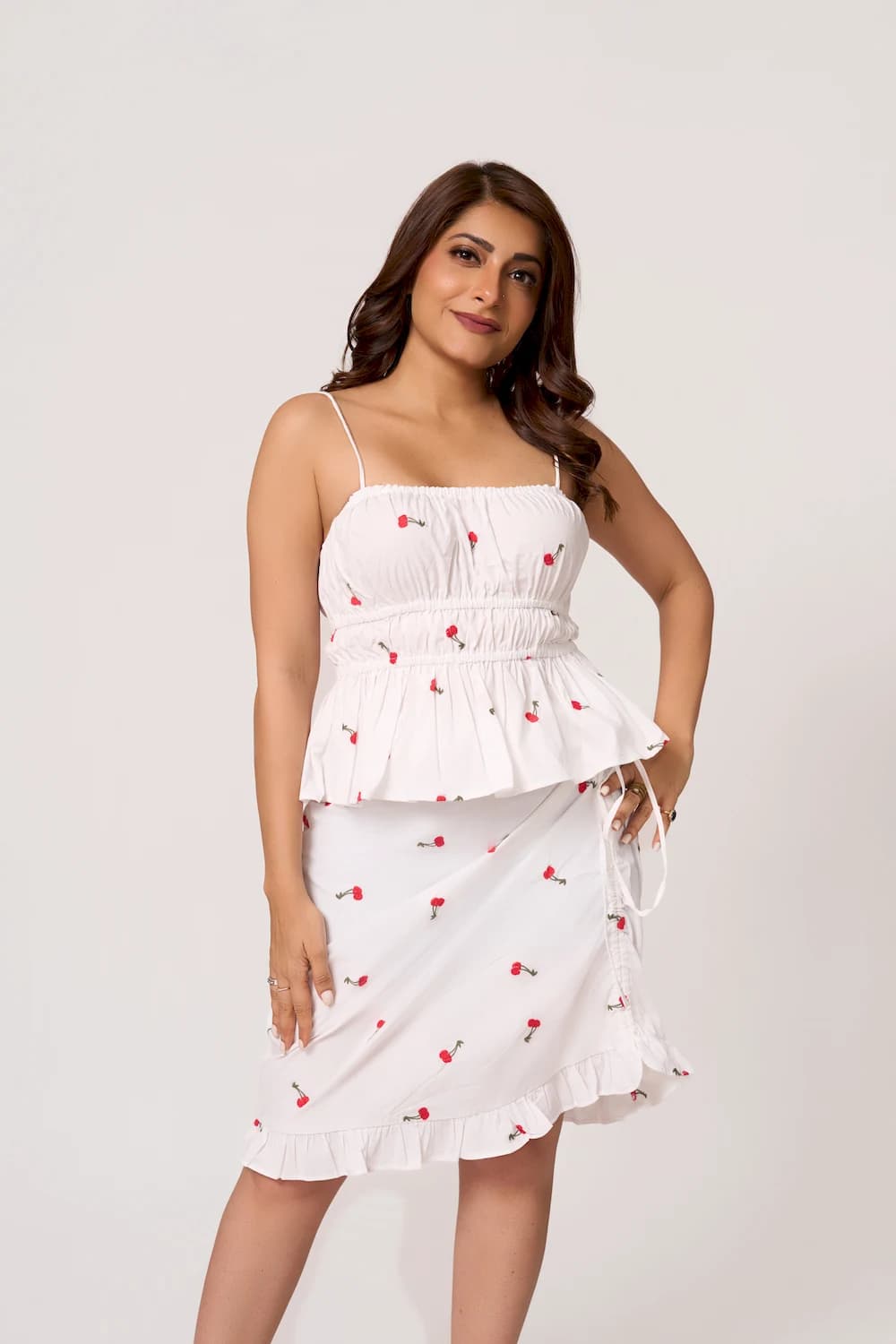 The Cherry Embroidered Tie Frill Skirt