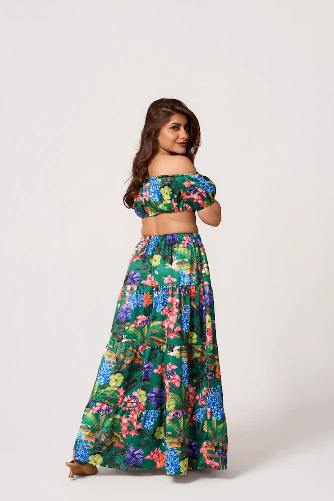 The Satin Forest Mirage Printed Layered Skirt