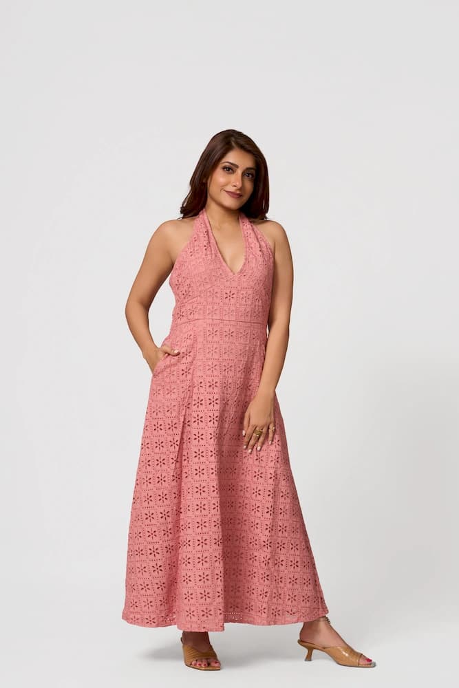 The Plunge Back Broderie Maxi Dress