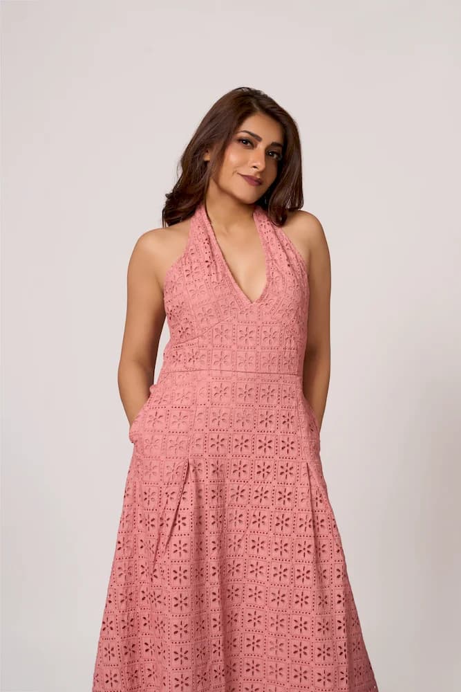 The Plunge Back Broderie Maxi Dress