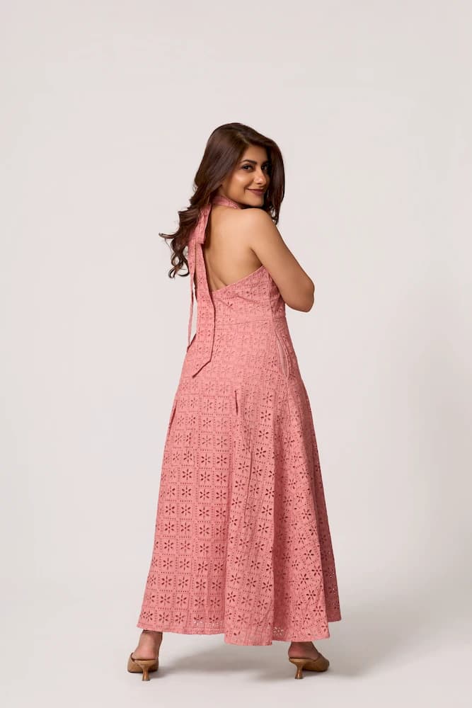 The Plunge Back Broderie Maxi Dress