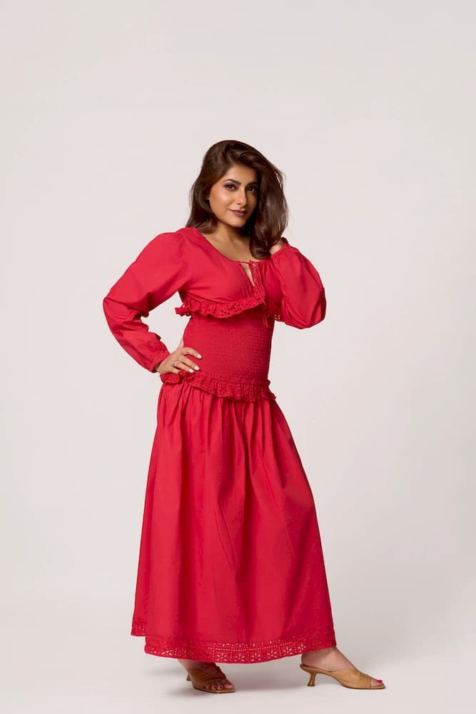 The Red Muse Smocked Cotton Dress