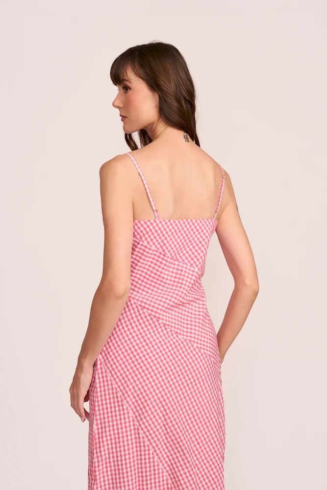 The Pink Check Wraparound Maxi Dress