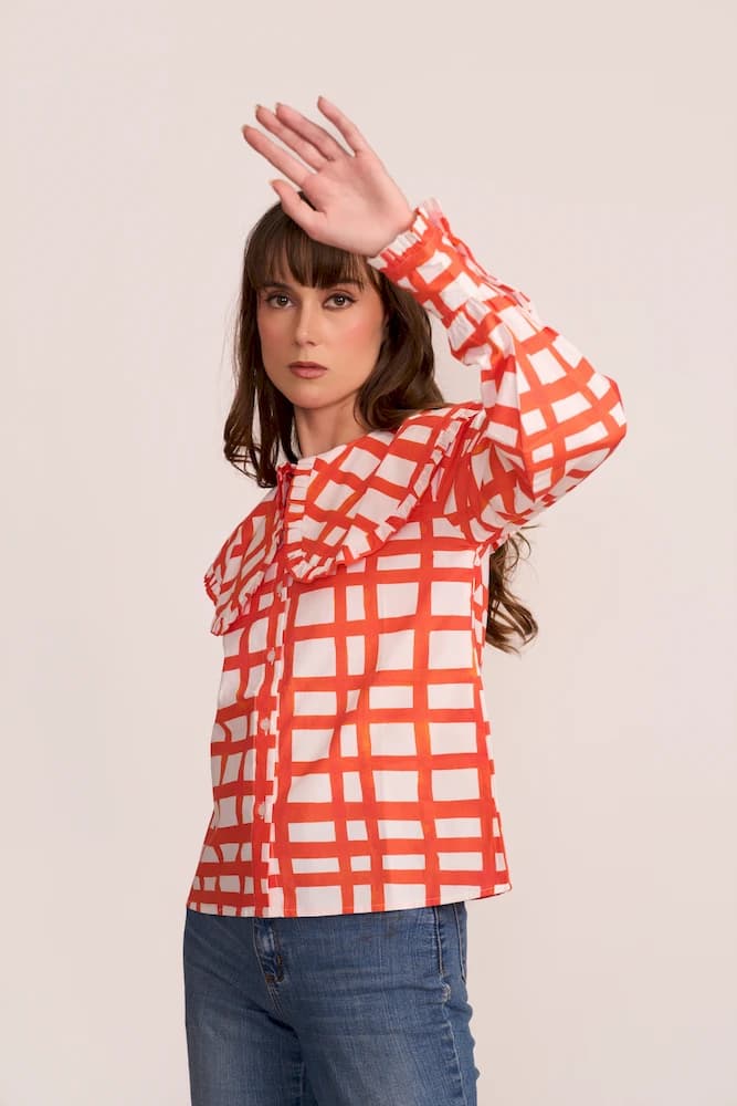 The Maze Printed Check Top