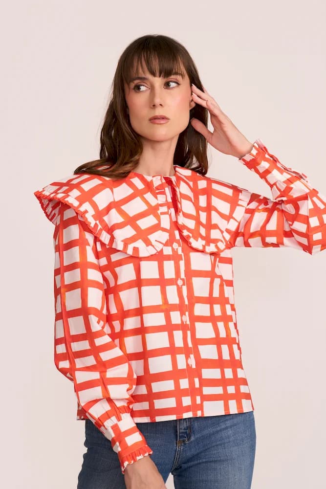 The Maze Printed Check Top