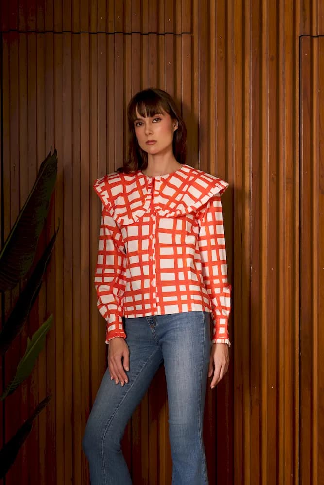 The Maze Printed Check Top