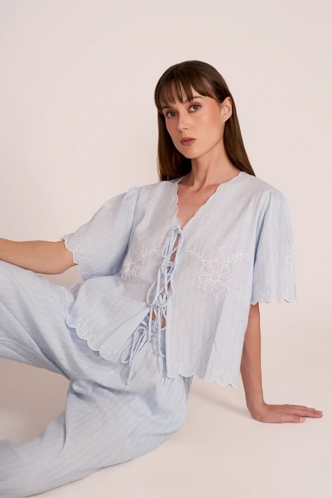 The Linen Scallop Embroidered Pants